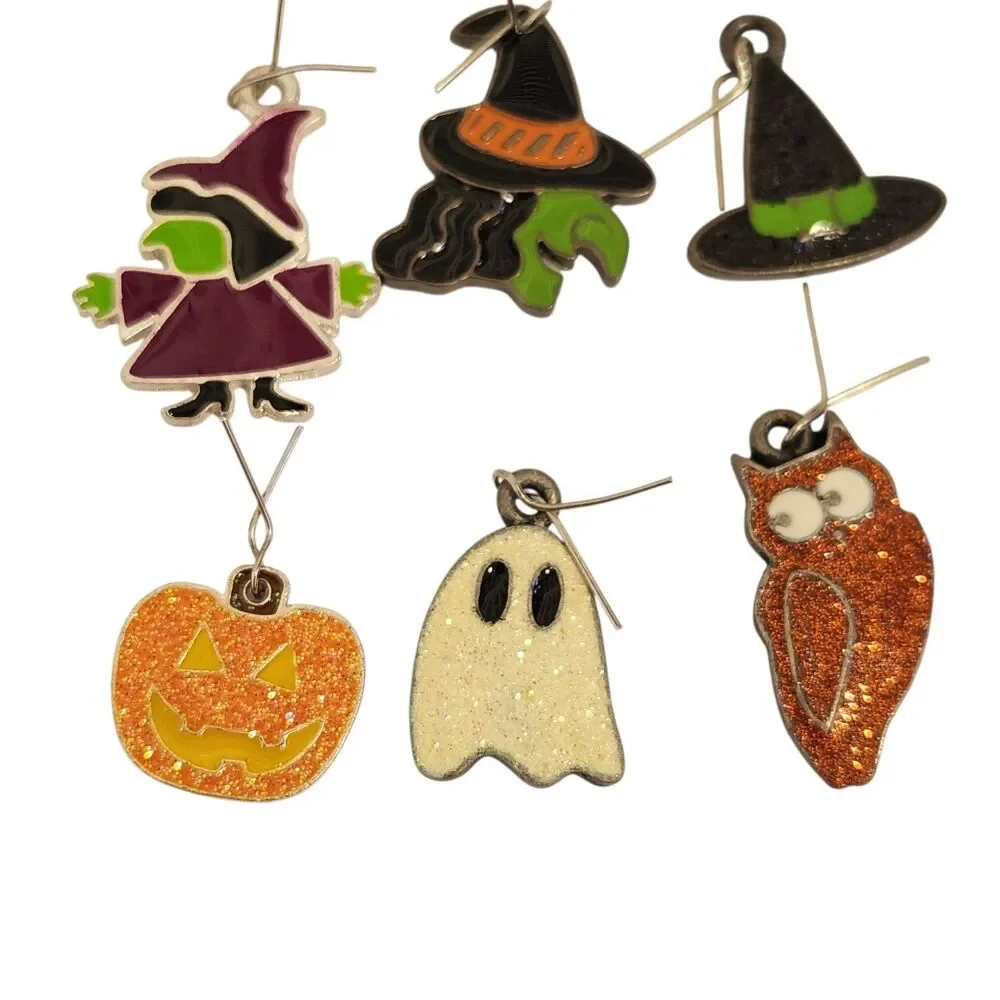 Halloween Charms 15Pc Set Enamel Spooky Pumpkin Witch Skull Ghost Jewelry Making